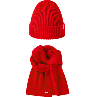 伊米伦红色新年装帽子围巾两件套秋冬季儿童针织帽子围巾男孩女孩