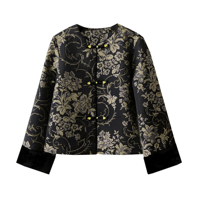 真丝人丝+莱赛尔卷草花纹外套女