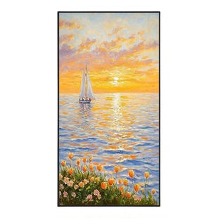 海上日出diy数字油画玄关手工填色简约轻奢走廊高级竖版装饰画