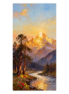 可班艺术纯手绘油画日照金山风景