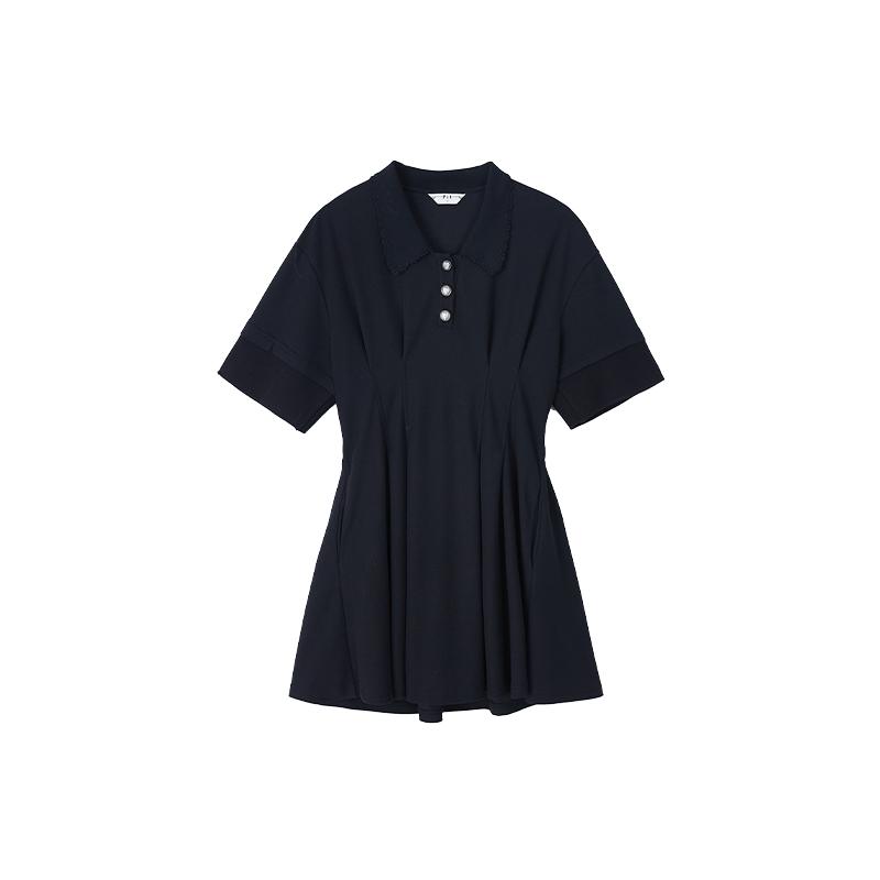 PIT復(fù)古POLO領(lǐng)連衣裙女2024夏季新款短袖a字短裙T恤裙休閑運(yùn)動風(fēng)