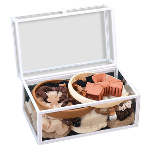 发圈收纳盒网红玻璃桌面透明防尘发绳发箍发饰整理儿童头饰置物架