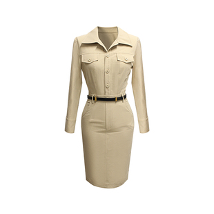 THE SWAN司凰轻奢 高干文姐姐 法式气质衬衣领优雅收腰显瘦连衣裙