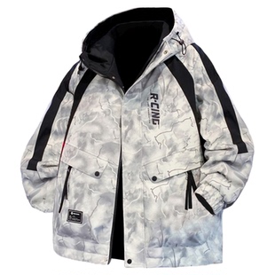 秋冬重磅新款青少年时尚印花韩版加绒加厚夹克防风保暖潮牌外套