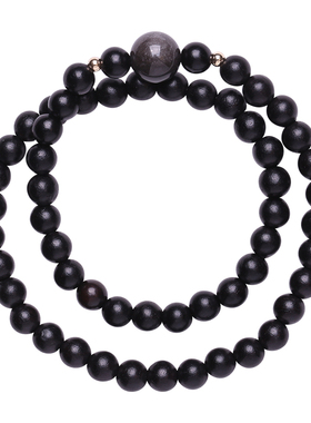 黑檀木混搭银曜石珠子两圈手链