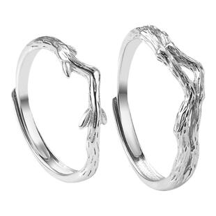 连理枝情侣款戒指男女一对简约个性树枝s925银对戒小众开口可调节