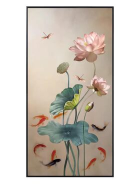 高级方钻钻石画2026新款荷花九鱼图玄关竖版满钻画5d点贴钻十字绣
