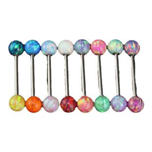 Shinma 6MM14G/16G外螺纹进口潮流澳宝欧泊OPAL舌钉舌环穿刺饰品