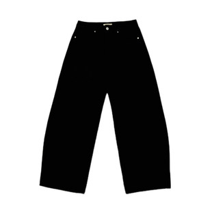 0926studio黑色白色宽松磨毛薄绒弯刀牛仔长裤Vujade系Kenijima风