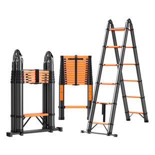 伸缩梯子人字梯碳钢家用梯加厚直梯便携多功能折叠工程梯升降楼梯