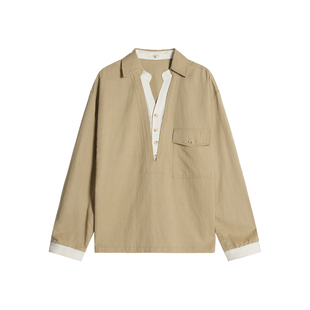 【假两件】Unvesno(UN)老钱莱赛尔秋季V领撞色宽松休闲长袖衬衫