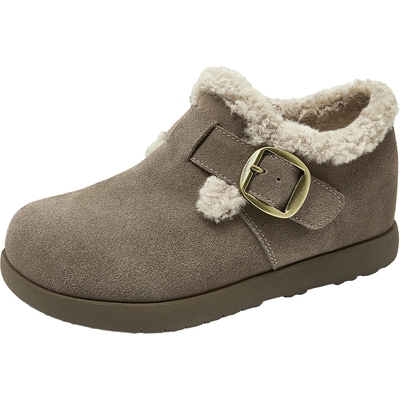 康莉加绒勃肯鞋女真皮2025冬季新款内增高博肯全包雪地靴短靴踝靴