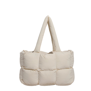 新款时尚托特包柔软夹棉棉服包包上班通勤包女手提包轻便腋下包包