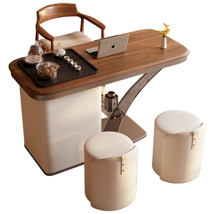 阳台小户型茶桌椅组合现代新中式实木茶几一桌五椅家用客厅泡茶桌