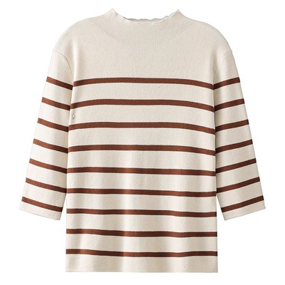 半高领条纹针织衫女秋小个子短款