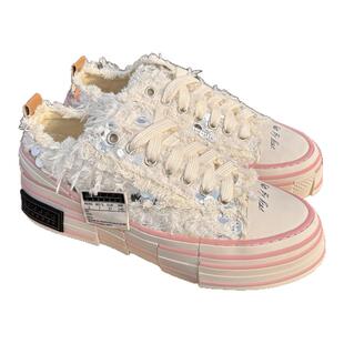 天鹅之心梦白银羽毛亮片显瘦增高厚底乞丐帆布鞋女网红爆款板鞋