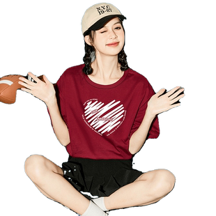 唐狮短袖T恤女宽松夏季新款设计感小众印花体恤纯棉上衣