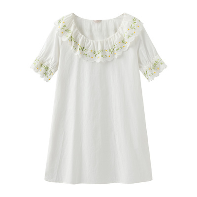 纯棉夏季薄款法式短袖睡裙