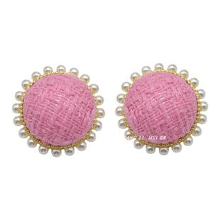 几何圆形粉色秋冬耳钉潮氛围感气质耳环复古小香风大圆脸适合耳饰