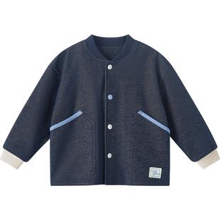 博睿恩儿童外套2026年春季潮流百搭休闲上衣男女宝宝牛仔色外套