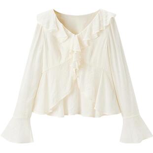 乐町夏季新款甜美木耳边衬衫开衫女C1CAE2217