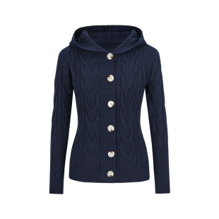 MosesQueen魔西女王学院风连帽毛衣外套秋冬收腰麻花针织开衫上衣