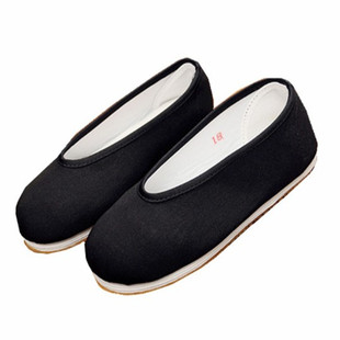 复古男童鞋老北京布鞋手工千层底洒鞋黑色牛筋底儿童一脚蹬演出鞋