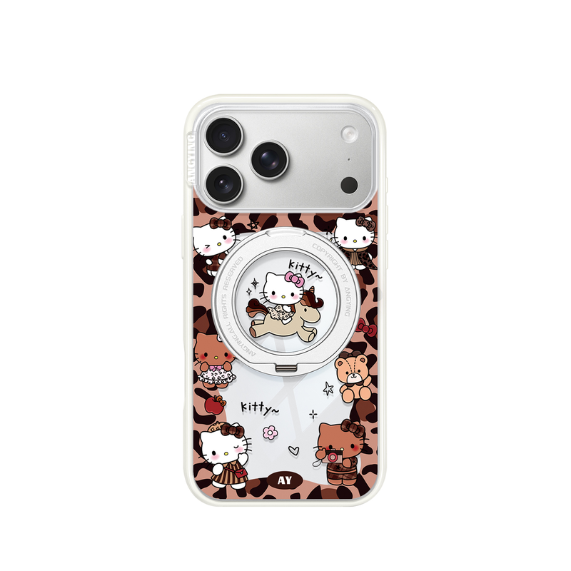 ANGYING × 猫咪豹纹适用苹果17promax手机壳新款iphone16pro磁吸带支架Yo4支点透明ip17pm可爱套高级感网红
