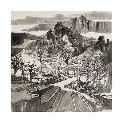 中美协名家手绘写生山水国画斗方