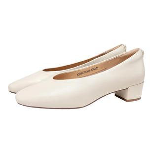 【静音系列】千百度中跟羊皮单鞋女春秋气质裸色小香风晚晚鞋百搭