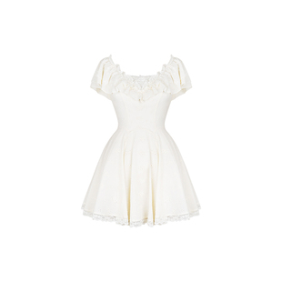 安妮不火100棉!重磅满幅绣花蕾丝连衣裙女微胖大码收腰初恋小白裙