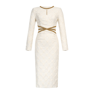 白色连衣裙女冬季法式气质小香风设计感修身打底内搭包臀裙长裙子