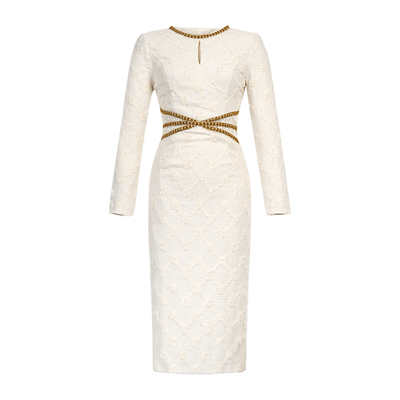 白色连衣裙女气质小香风包臀裙