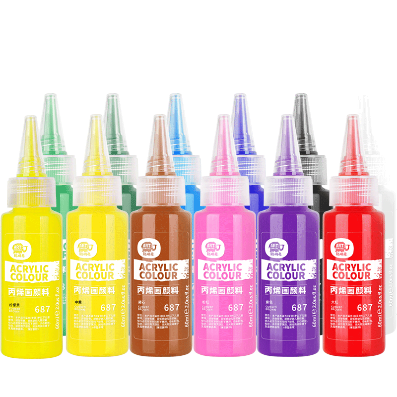儿童丙烯颜料60ml12色套装幼儿园彩绘涂鸦画手绘diy石头鞋子石膏娃娃创意白色丙烯防水防晒不掉色24色手指画