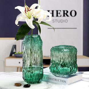 花瓶30cm高好运彩色摆件富贵竹水生百合玻璃工艺办公桌台面装饰品