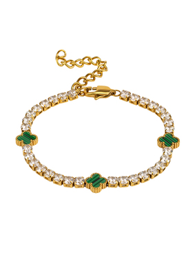 镶钻金色四叶草钛钢手链男女款