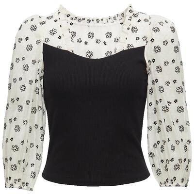 VeroModa甜美拼接上衣收腰显瘦