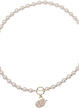 流行饰觉天鹅锆石花朵女短款珍珠