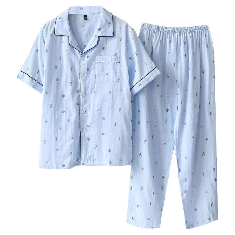日系格子开衫薄款短袖家居服套装