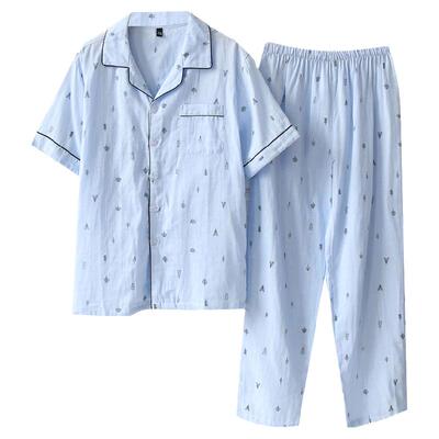 日系格子开衫薄款短袖家居服套装