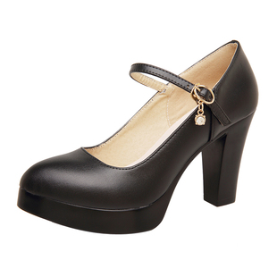 真皮鞋旗袍走秀鞋模特高跟鞋女防水台厚底中跟粗跟妈妈鞋大码单鞋