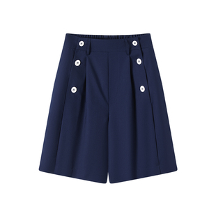 Navigare意大利小帆船夏季A字休闲中裤女士新款裤子设计感五分裤