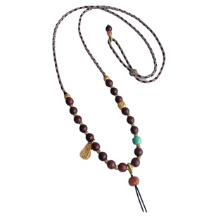 新中式项链八宝盘子挂绳手编织平安扣绳子佛公挂绳紫檀木手搓棉绳