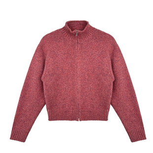 weave 早春时刻 红粉色羊毛混纺亲肤细腻立领拉链针织毛衣外套