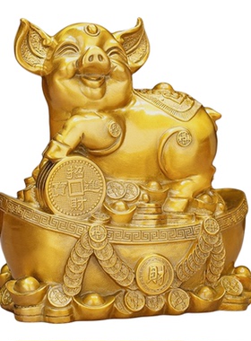 纯黄铜金猪招财镇宅摆件