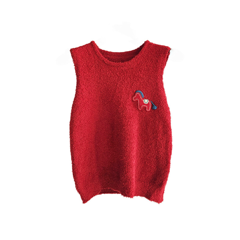 童趣小马圆领显瘦短款针织背心女