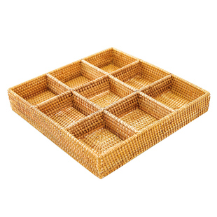 藤编干果盘分格零食盘过年家用点心盘糖果瓜子小吃碟茶盘收纳盒子