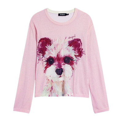 Desigual大西瓜【明星同款】26春夏轻薄粉色小狗印花针织衫