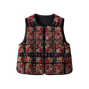 高定 100%桑蚕丝国风重工苗绣真丝香云纱马甲女新中式马夹外套春