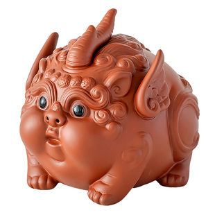 朱泥可爱貔貅紫砂茶宠小摆件精品可养招财茶台茶玩茶具装饰品禅意